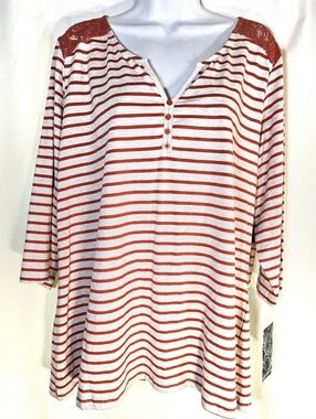 2/$20 Ava & Grace 3X Lace Shoulders Striped Henley Top